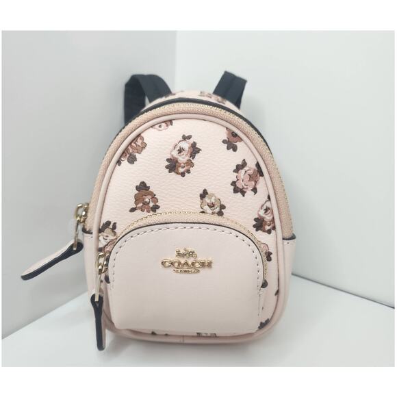 COACH Mini Court Backpack Bag Charm With Rosette Print BLUSH MULTI CAA68 Soldout - Picture 1 of 12